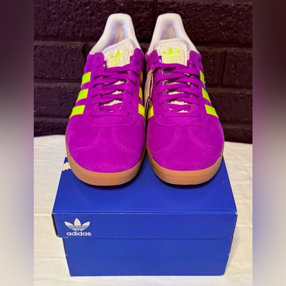 Adidas Originals Gazelle Purple Burst/Solar Yellow/Off White Womens Sz 9.5 - Picture 5 of 8